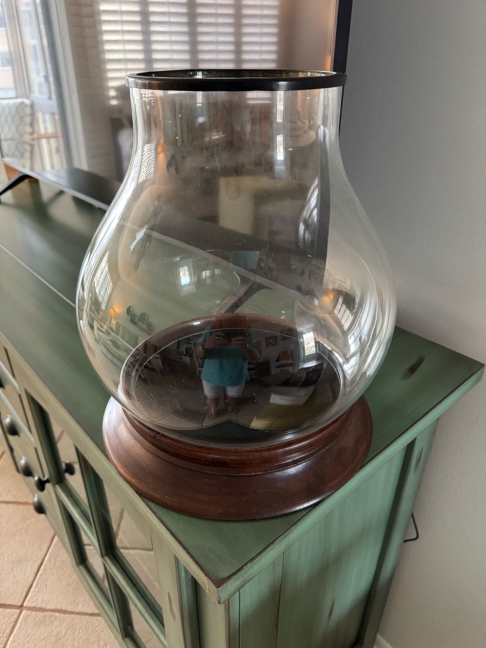 Glass Hurricane Vase with Wood Base - Black Trim
